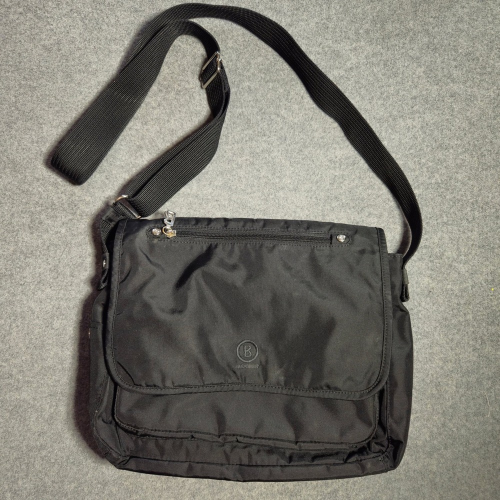 Bogner Black Nylon Messenger Bag Crossbody‎ Adjustable Strap Flap Top BT 05/12